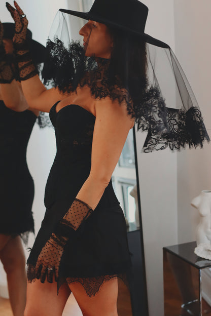Black Bridal Hat with Lace Veil