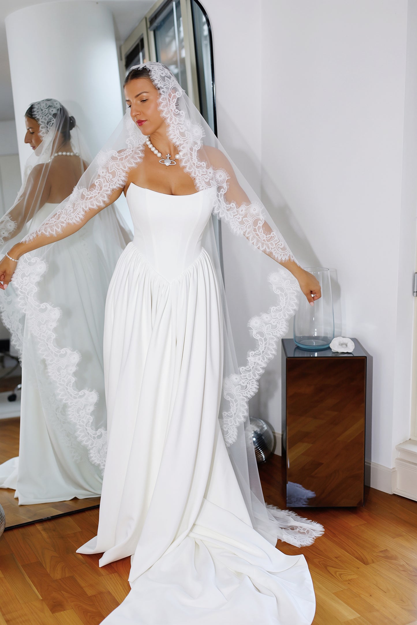 Mantilla Lace Trim Wedding Veil
