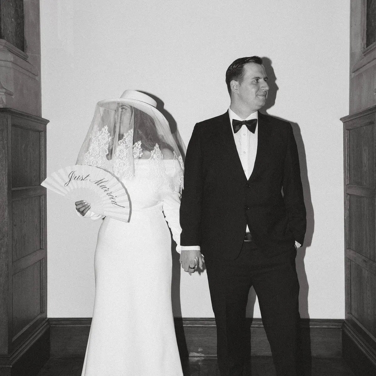 White Bridal Hat with Chantilly Lace Veil