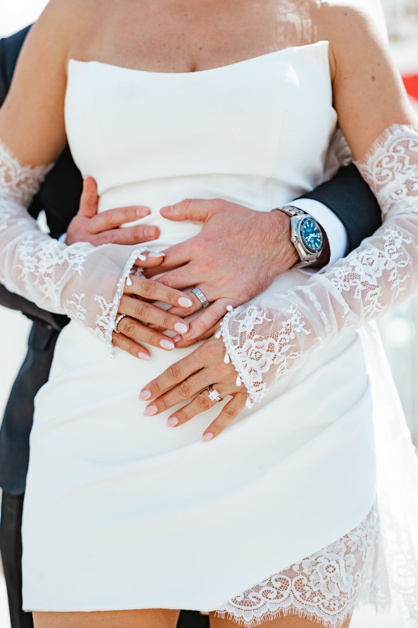 Luxury Detachable Lace Wedding Sleeves with Pearl Trim