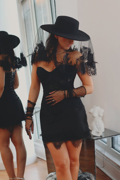 Black Bridal Hat with Lace Veil