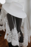 White Bridal Hat with Chantilly Lace Veil