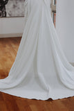 Selena - Elegant Crepe A-Line Wedding Dress with Detachable Skirt & Straps