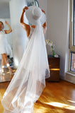 White Bridal Hat with Long Tulle Veil