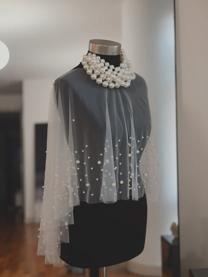 Pearl Embellished Bridal Cape