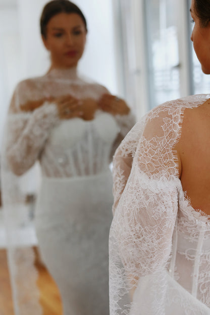 Wide Chantilly Lace Bridal Scarf