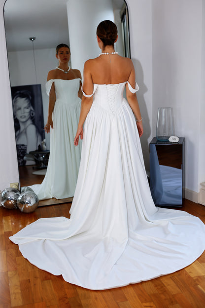 Hope Basque Waist Crepe Wedding Dress with Detachable Straps