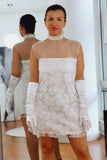 Audrey ~ Vintage-Inspired White Beaded Mini Dress with Sheer Neckline