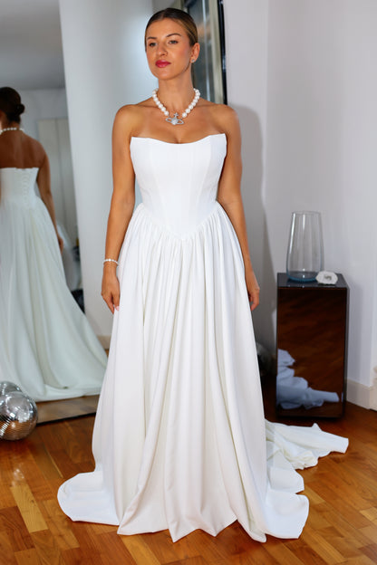 Hope Basque Waist Crepe Wedding Dress with Detachable Straps