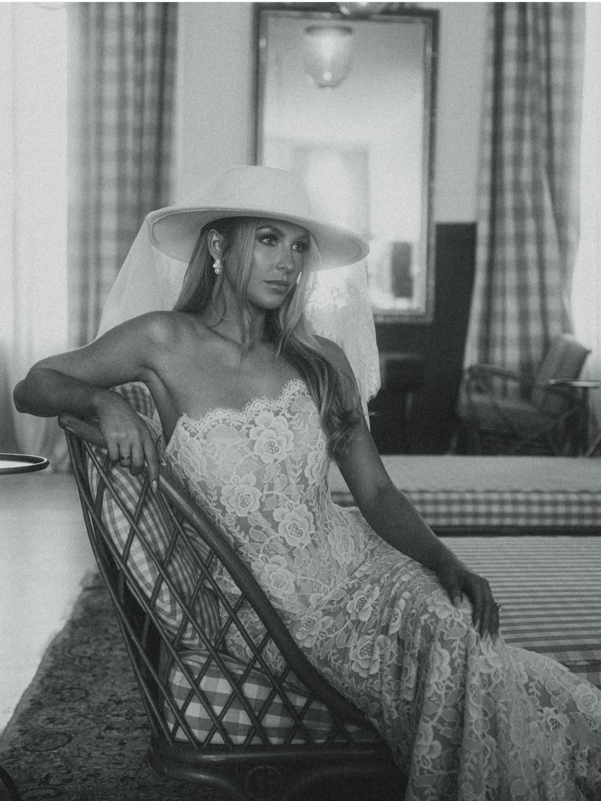 White Bridal Hat with Lace Veil