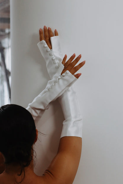 Luxury Mikado Wedding Sleeves with Covered Buttons & Invisible Zipper