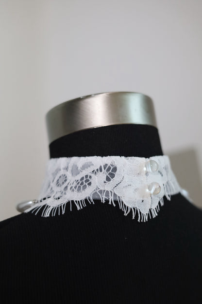 Lace Bridal Choker with Drop Pearls