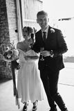 Karolina ~ Elegant Off-the-Shoulder Midi Wedding Dress