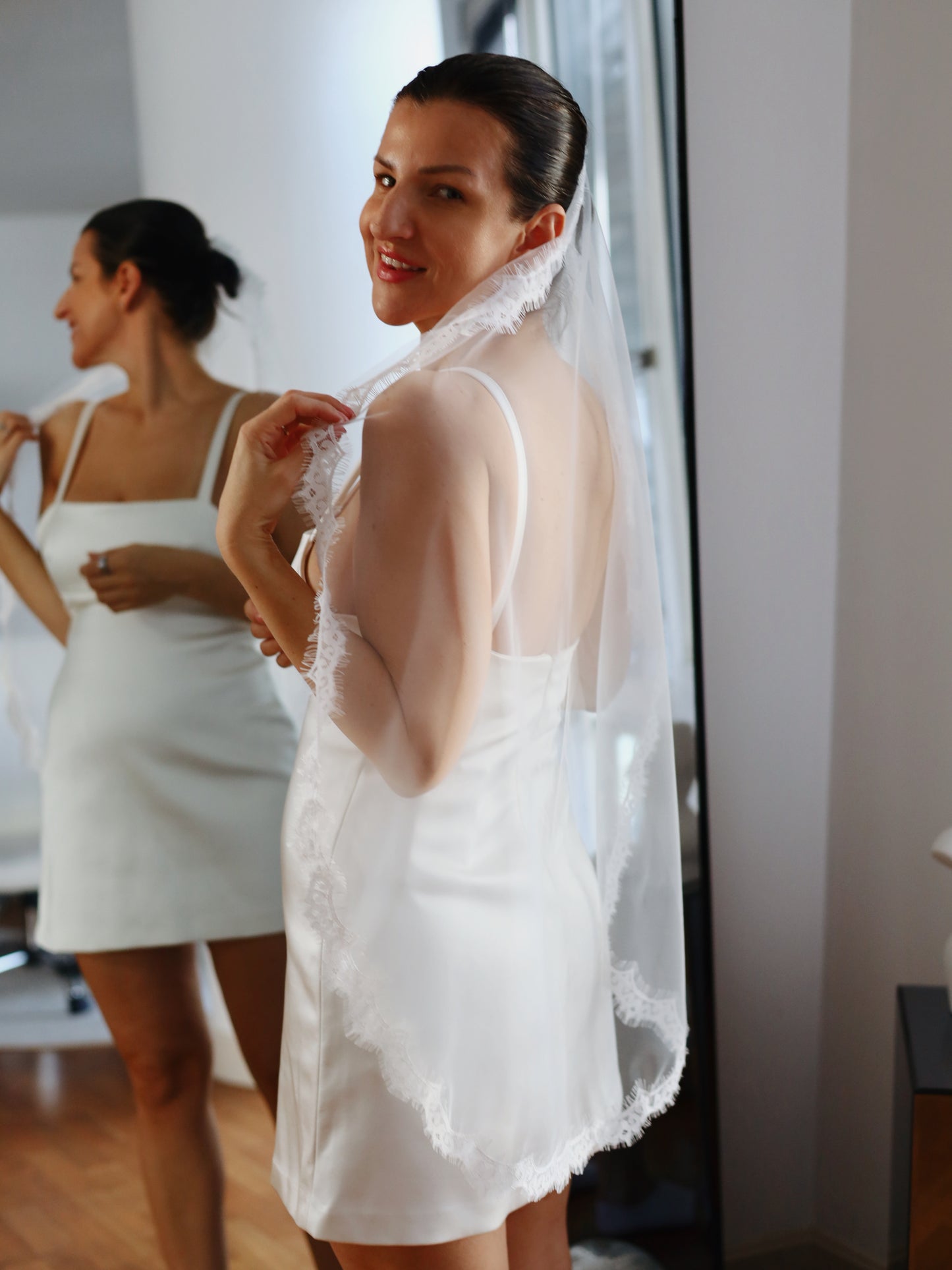 Lace Trim Mantila Short Wedding Veil