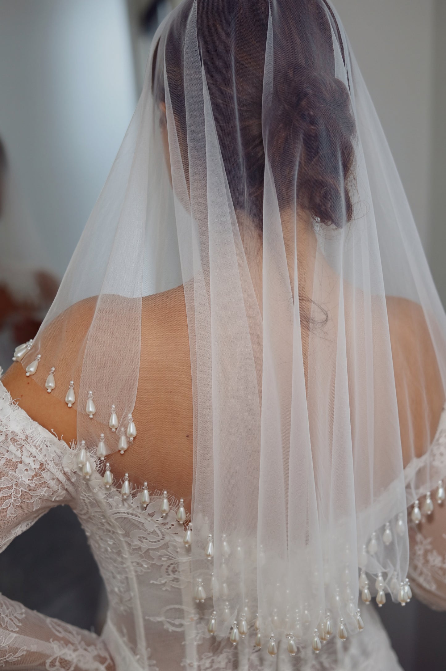 Handmade Pearl Drop Wedding Veil