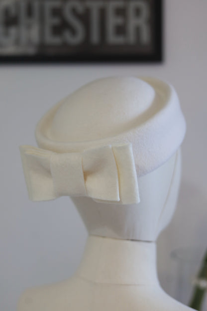 Bow Bridal Pillbox Hat with Birdcage Veil