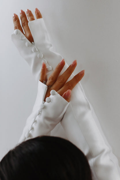 Luxury Mikado Wedding Sleeves with Covered Buttons & Invisible Zipper