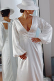 Daphne Long Sleeve & Necktie Satin Wedding Dress