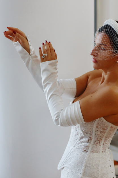 Detachable Satin Bridal Sleeves with Buttons