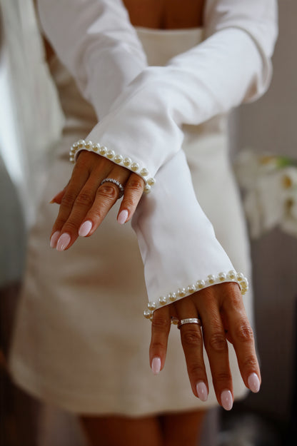 Detachable Satin Bridal Sleeves with Pearls