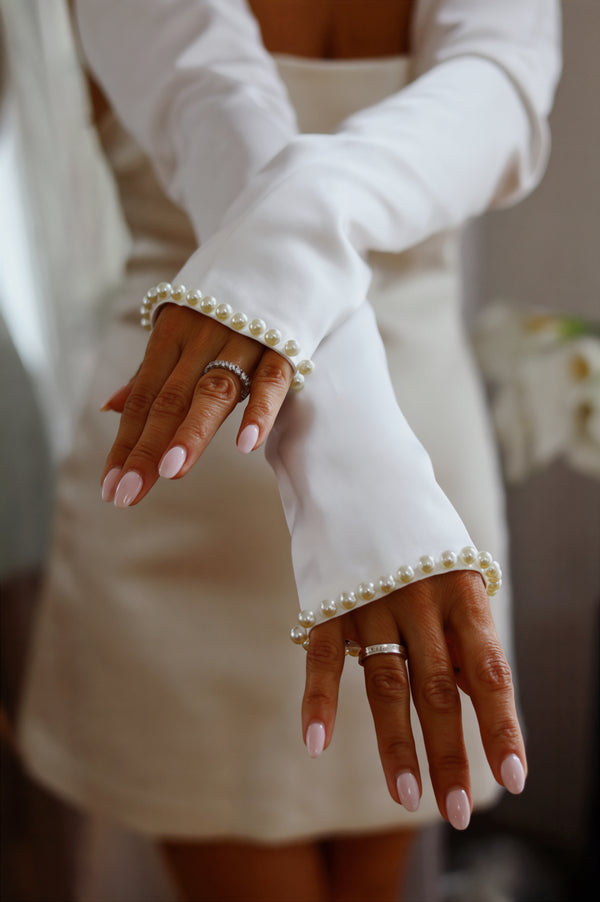Detachable Satin Bridal Sleeves with Pearls