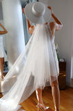 White Bridal Hat with Long Tulle Veil