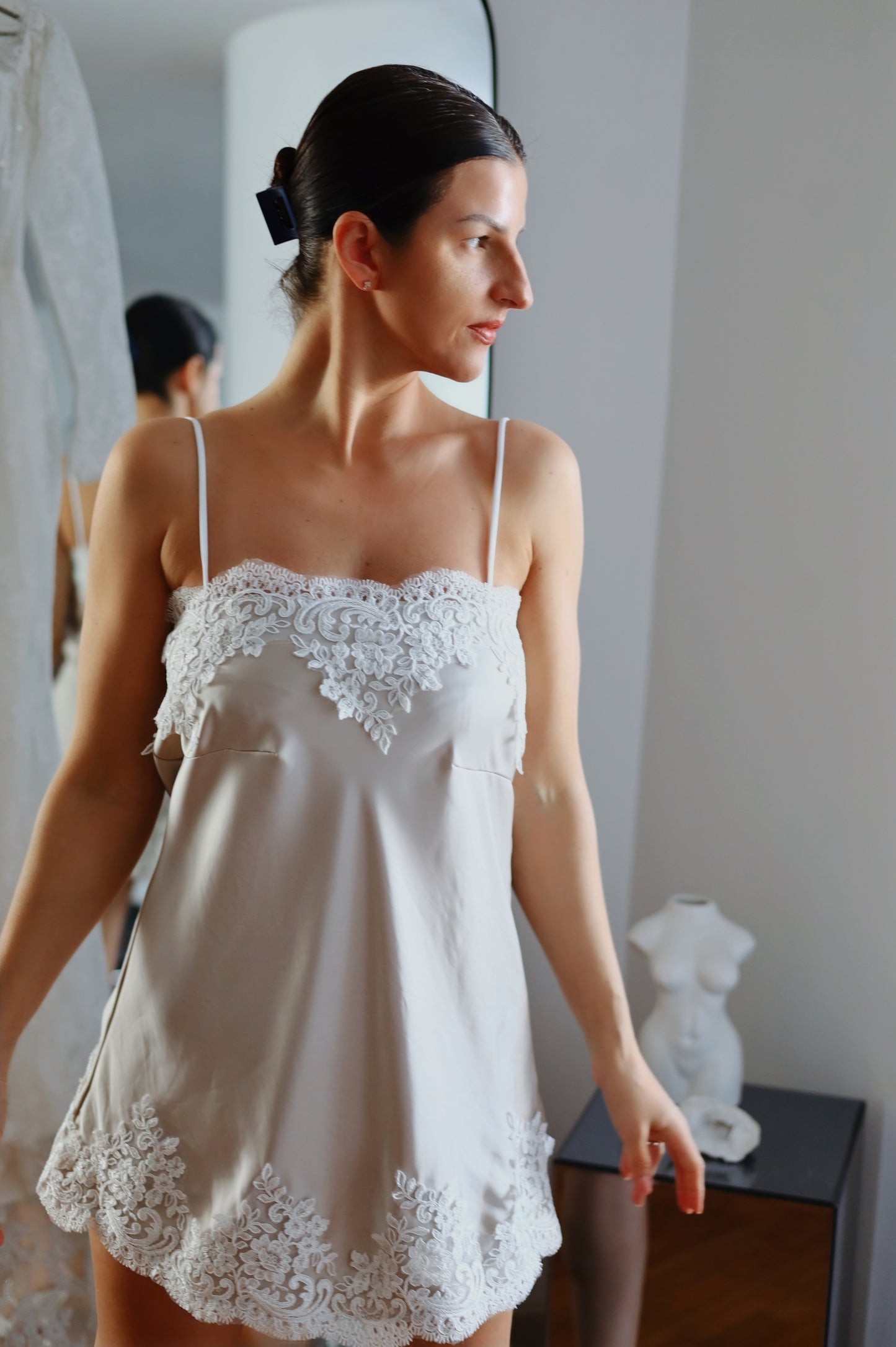 Lace Trim Satin Slip Dress