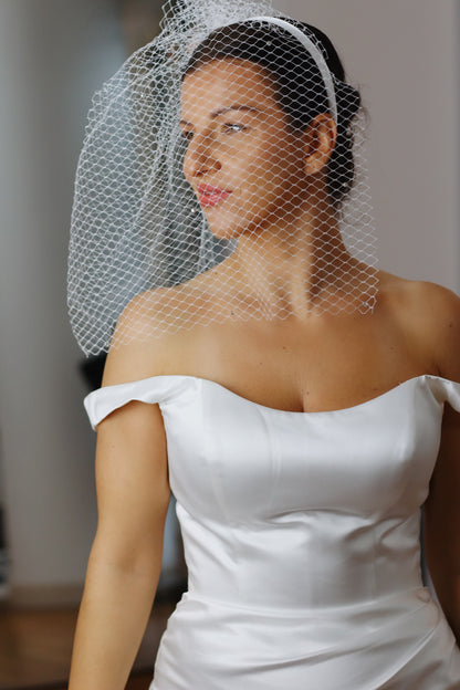 Birdcage Bridal Veil with Satin Headband