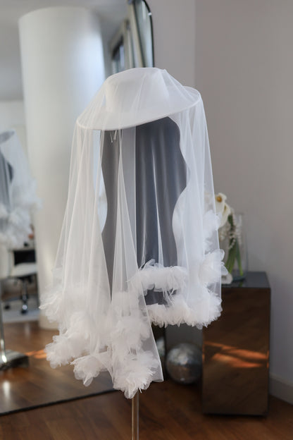 White Bridal Hat with Bloom Veil