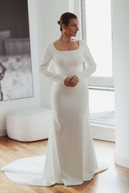 simple wedding dress with square neckline