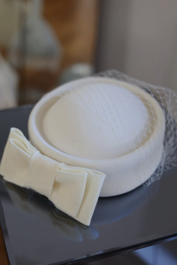 Bow Bridal Pillbox Hat with Birdcage Veil
