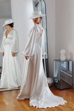 Daphne Long Sleeve & Necktie Satin Wedding Dress