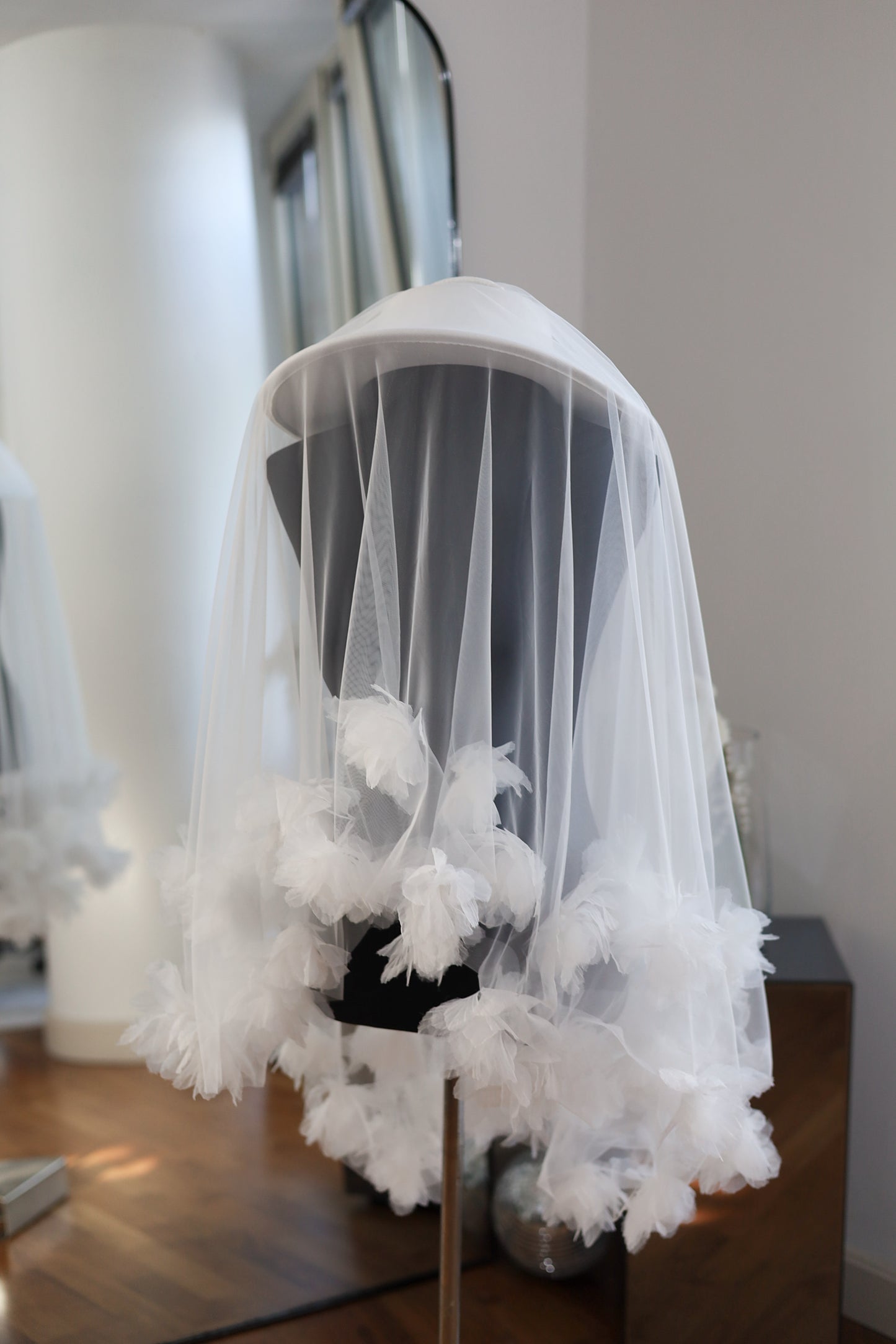 White Bridal Hat with Bloom Veil