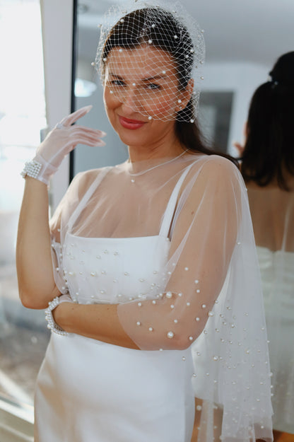 Pearl Embellished Bridal Cape