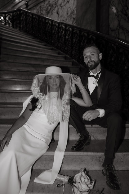 White Bridal Hat with Lace Veil