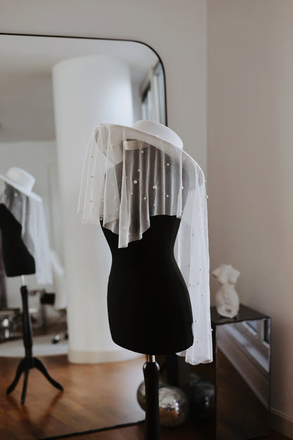 White Bridal Hat with Pearl Veil