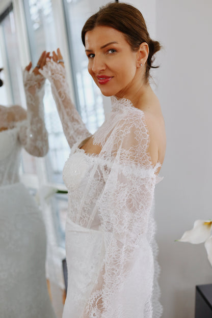 Wide Chantilly Lace Bridal Scarf