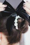 Black Velvet Hair Bow with Pearls