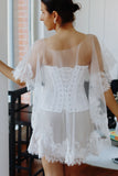 Sheer Tulle Wedding Cape with Lace Embroidery & Beading