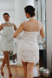 Audrey ~ Vintage-Inspired White Beaded Mini Dress with Sheer Neckline
