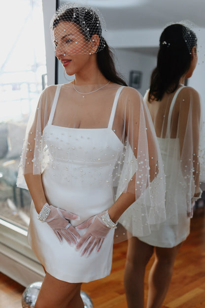 Pearl Embellished Bridal Cape