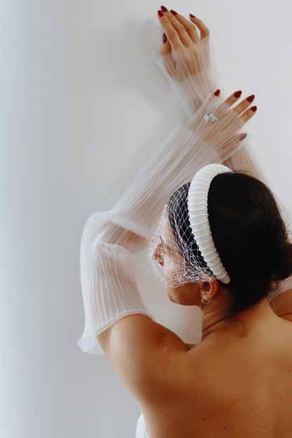 Ivory Satin and Pearl Headband Veil