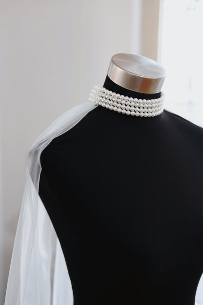 Elegant Tulle Cape with Pearl Choker