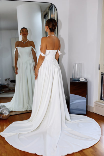 Hope Basque Waist Crepe Wedding Dress with Detachable Straps