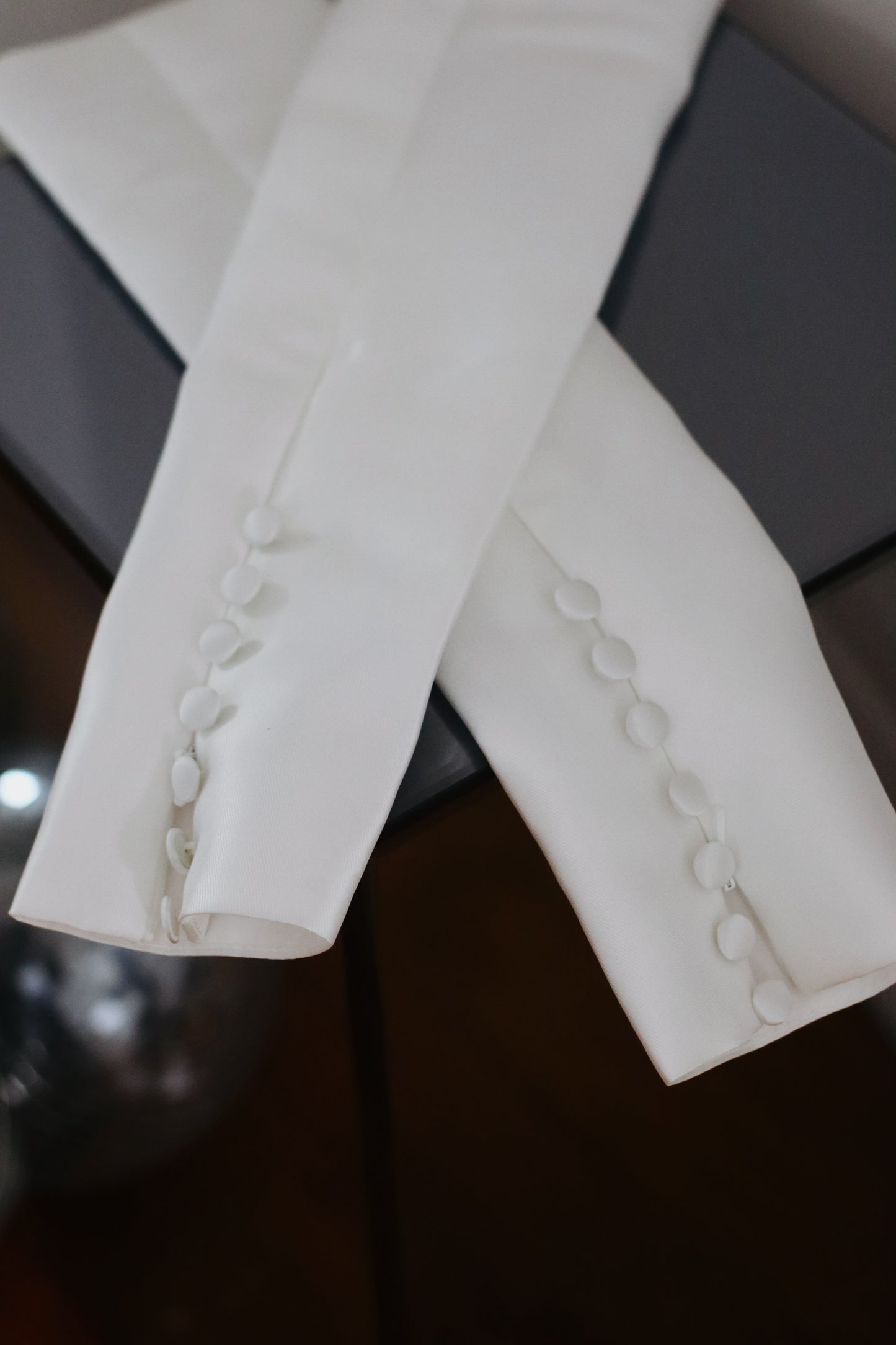 Luxury Mikado Wedding Sleeves with Covered Buttons & Invisible Zipper