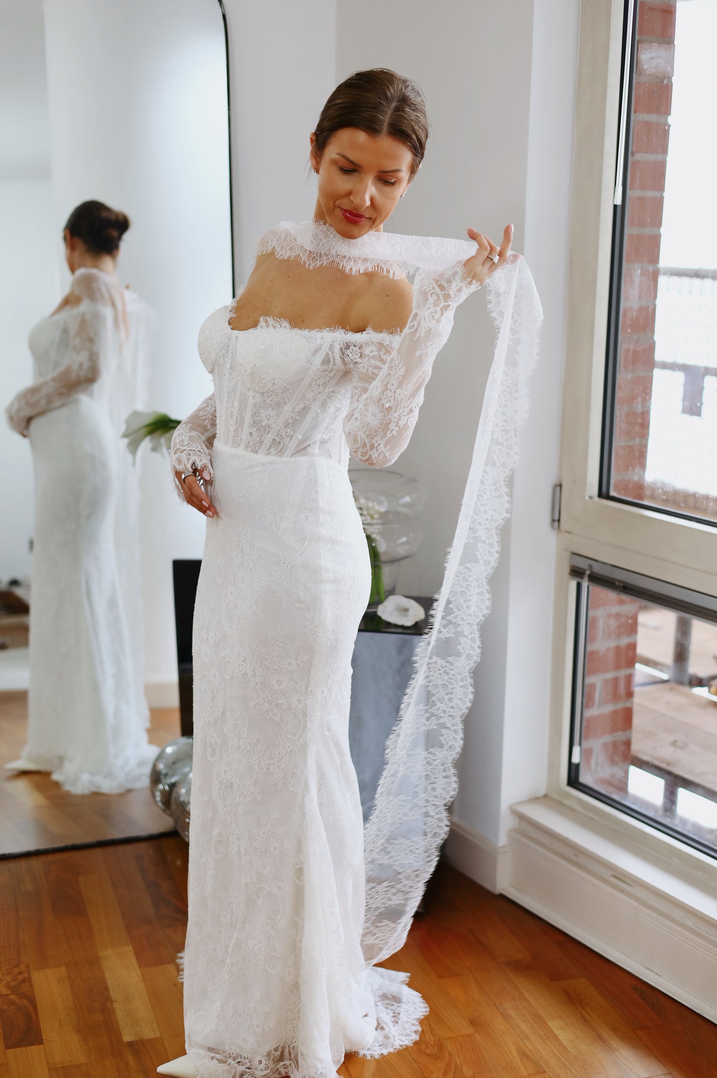 Wide Chantilly Lace Bridal Scarf