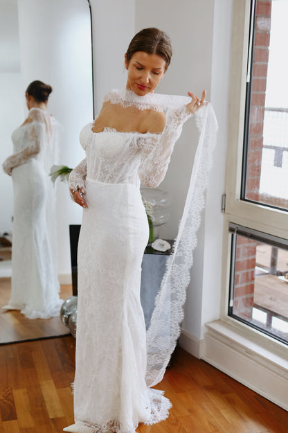 Wide Chantilly Lace Bridal Scarf