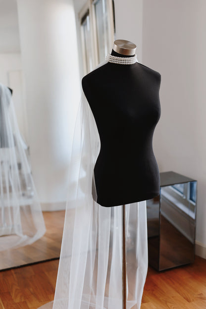 Elegant Tulle Cape with Pearl Choker