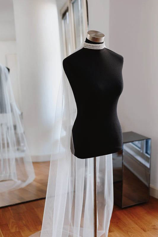 Elegant Tulle Cape with Pearl Choker