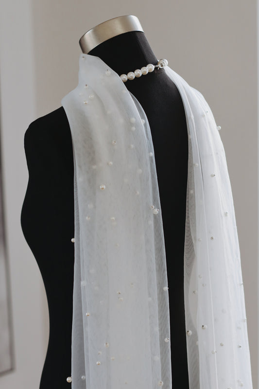 Pearl tulle wedding scarf